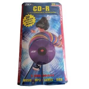 New Sealed PNY Technology CD-R 20pk with 5 Cool Colors with Wallet Music Media
